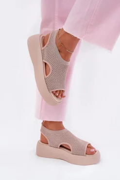 Sandały Płaskie>Boto Sandały Damskie Na Platformie Beżowe Kavira