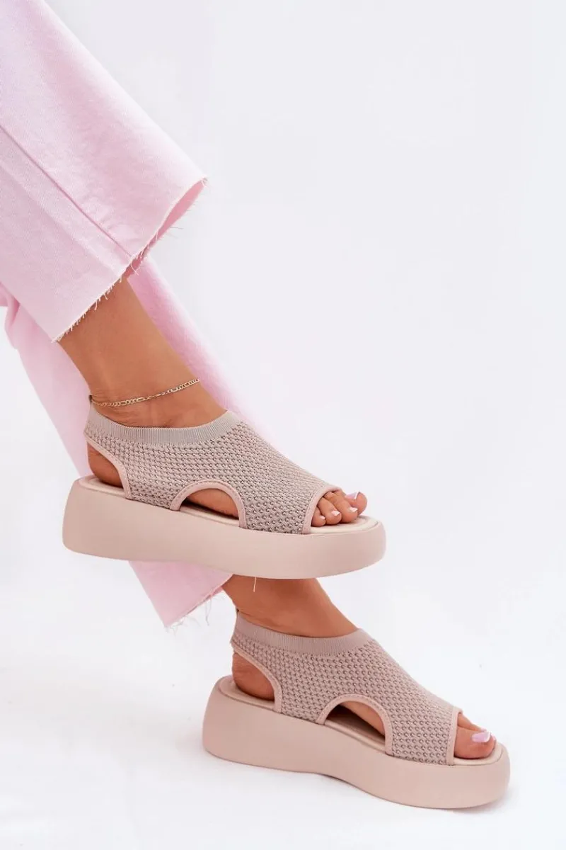 Sandały Płaskie>Boto Sandały Damskie Na Platformie Beżowe Kavira