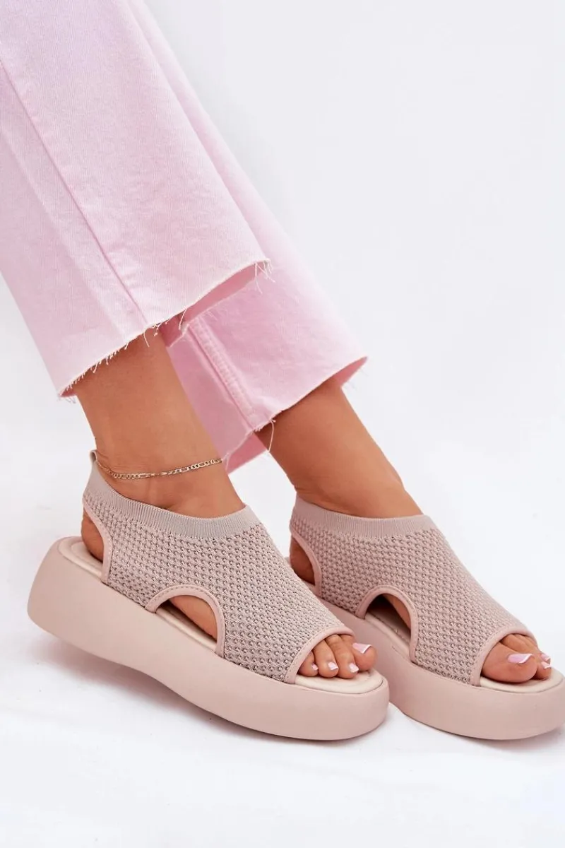 Sandały Płaskie>Boto Sandały Damskie Na Platformie Beżowe Kavira