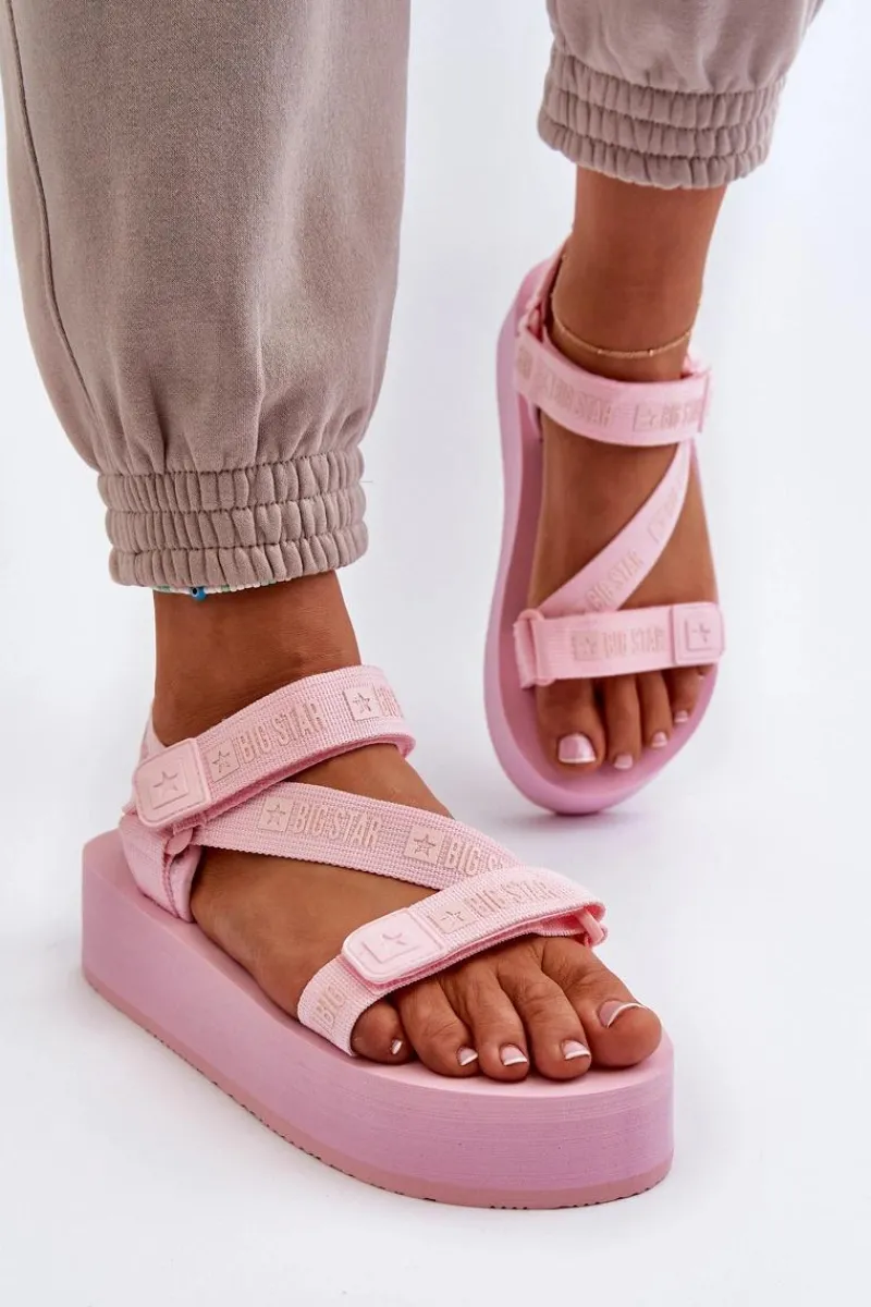 Clearance Sandały Damskie Na Platformie Big Star NN274A529 Różowe Damskie Sandały Big Star|Sandały Płaskie