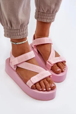 Clearance Sandały Damskie Na Platformie Big Star NN274A529 Różowe Damskie Sandały Big Star|Sandały Płaskie
