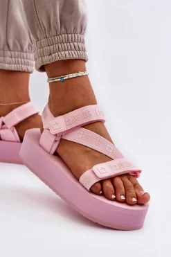 Clearance Sandały Damskie Na Platformie Big Star NN274A529 Różowe Damskie Sandały Big Star|Sandały Płaskie