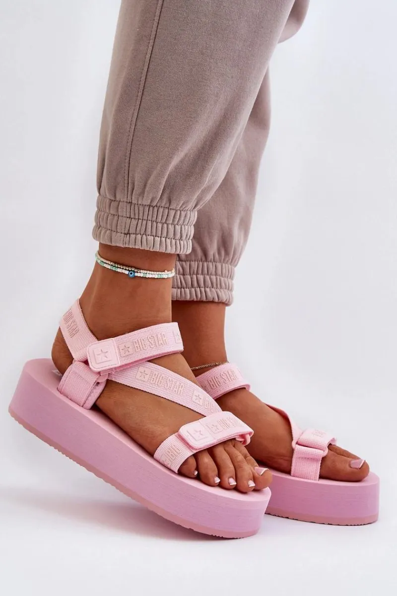 Clearance Sandały Damskie Na Platformie Big Star NN274A529 Różowe Damskie Sandały Big Star|Sandały Płaskie