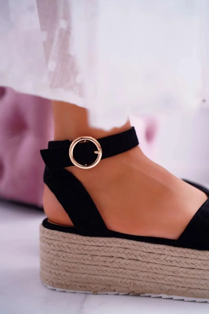 Sandały Płaskie>Boto Sandały Damskie Na Platformie Lniane Czarne Dafostre