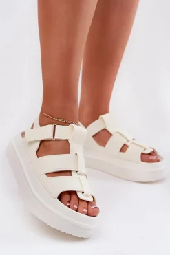 Sandały Płaskie>Boto Sandały Damskie Na Platformie Ecru Nitavelia