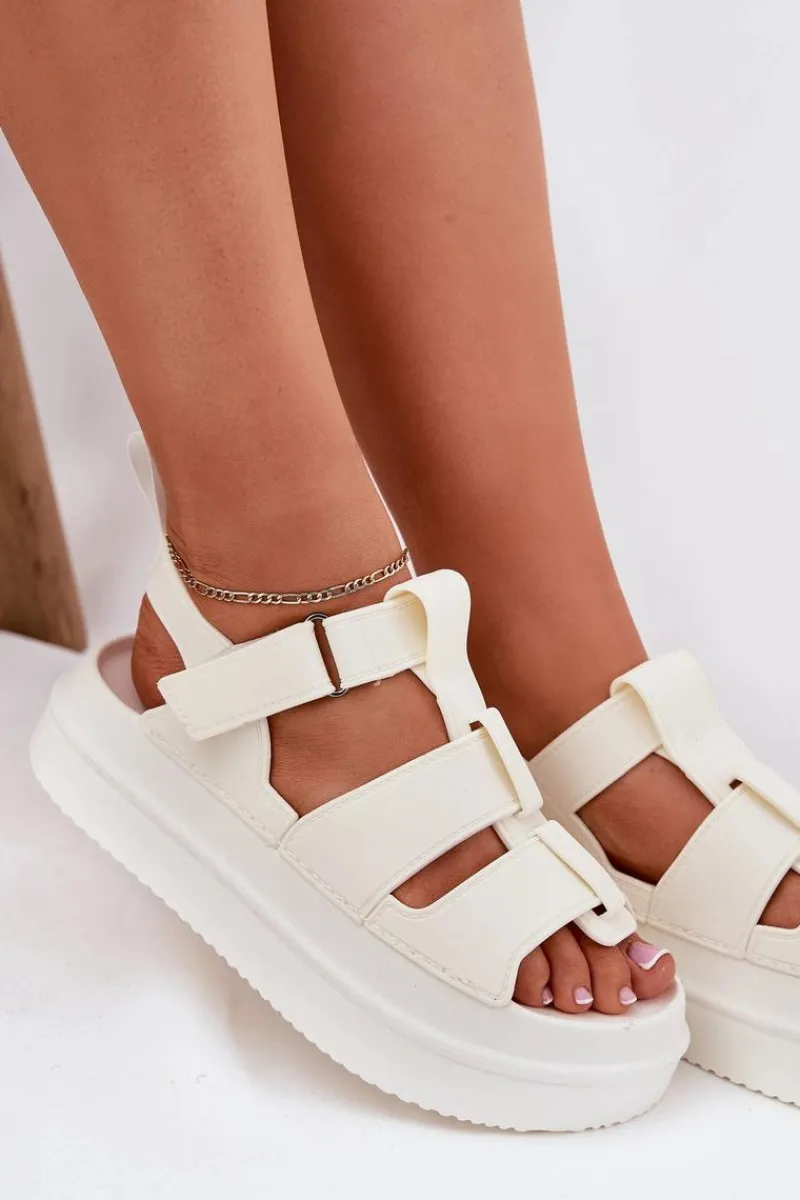 Sandały Płaskie>Boto Sandały Damskie Na Platformie Ecru Nitavelia