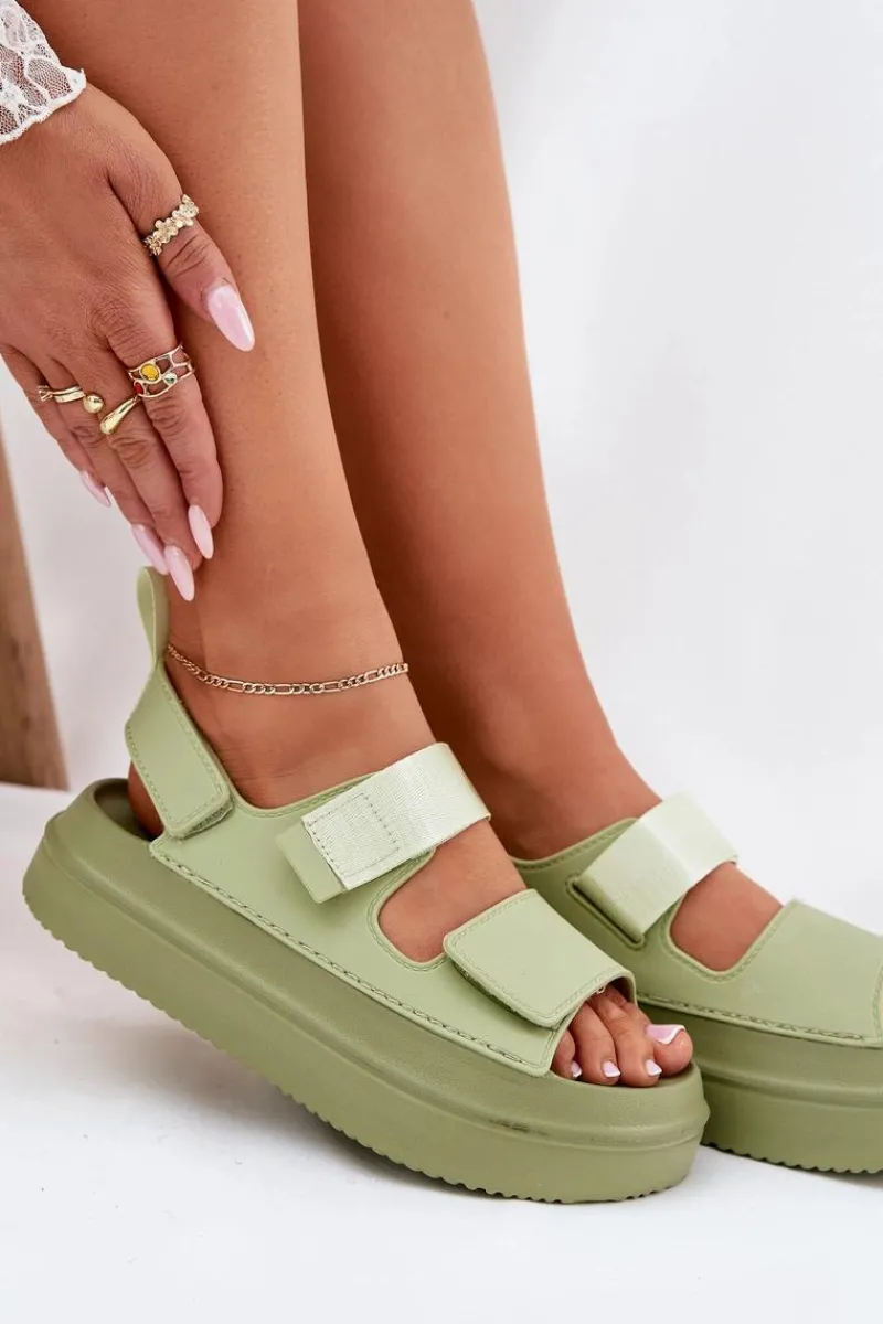 Sandały Płaskie>Boto Sandały Damskie Na Platformie Z Rzepami Zielone Nitepira Zielony