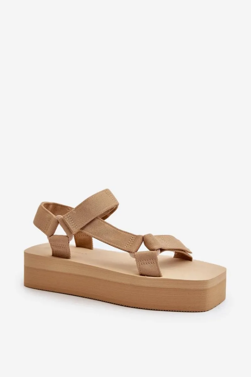 Sale Boto Sandały Damskie Na Platformie Beżowe Edireda Beżowy