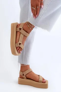 Sale Boto Sandały Damskie Na Platformie Beżowe Edireda Beżowy