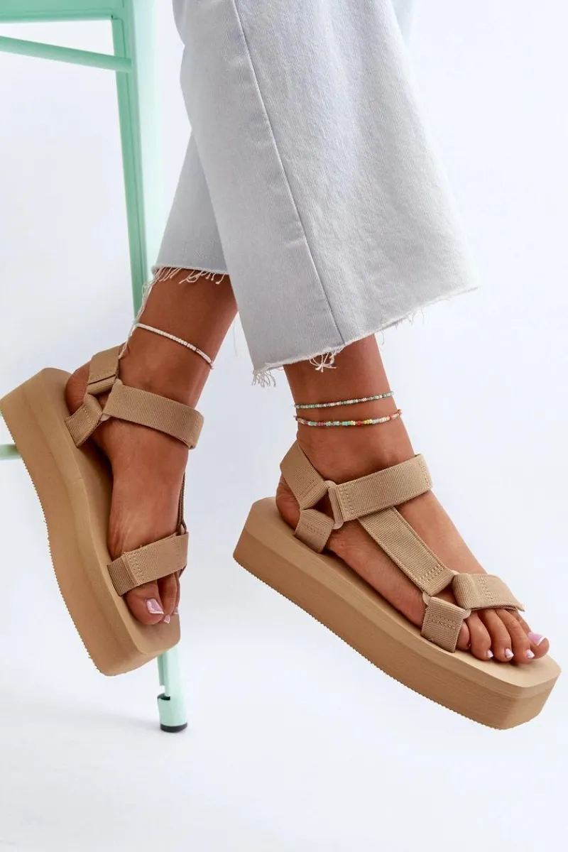 Sale Boto Sandały Damskie Na Platformie Beżowe Edireda Beżowy