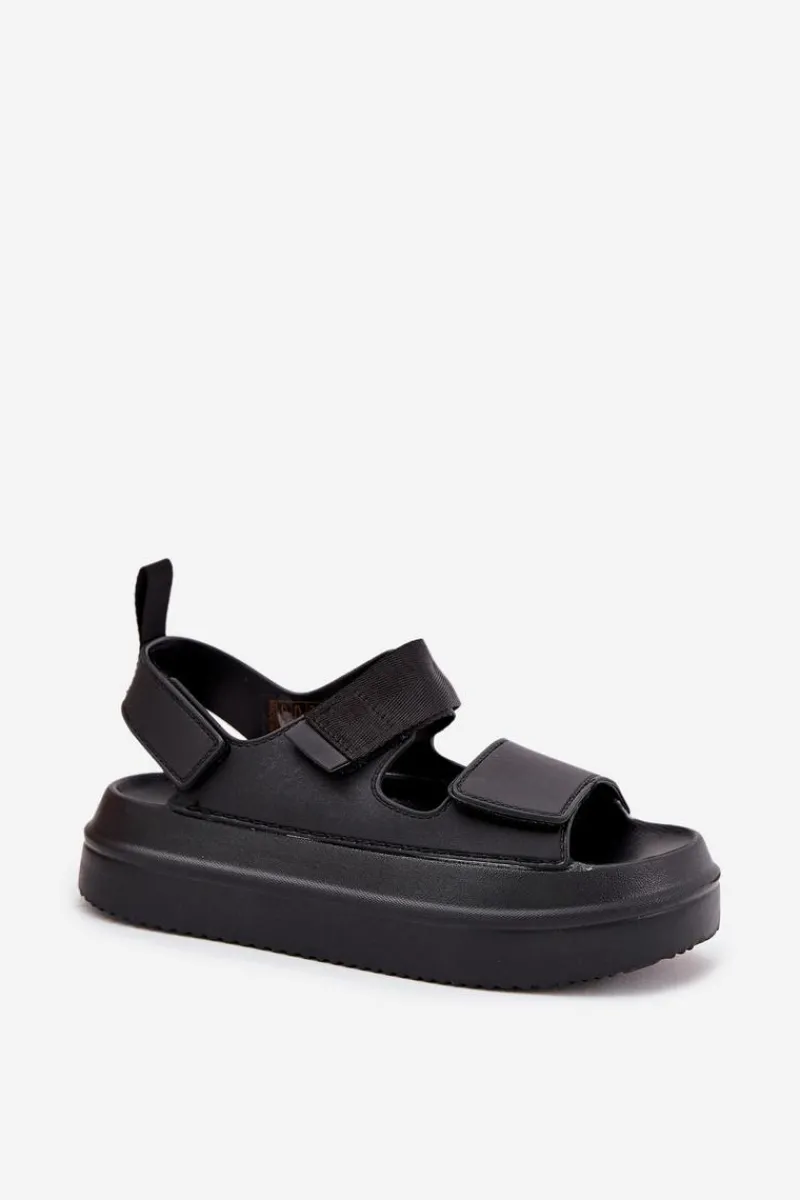 Hot Boto Sandały Damskie Na Platformie Z Rzepami Czarne Nitepira Czarny