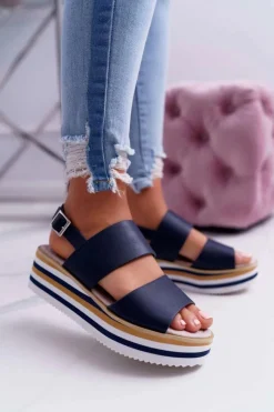 Discount Boto Sandały Damskie Na Platformie Granatowe Aurera