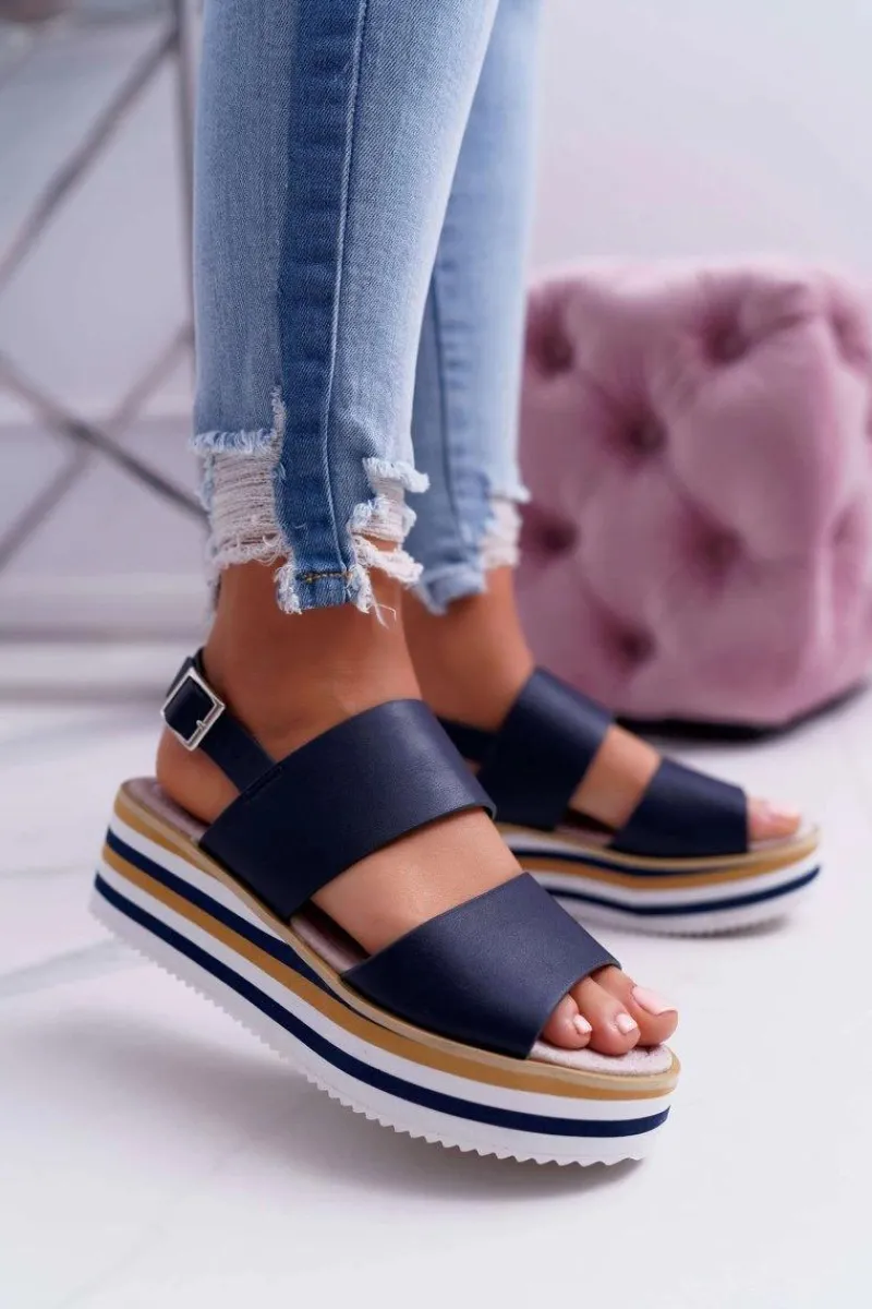 Discount Boto Sandały Damskie Na Platformie Granatowe Aurera