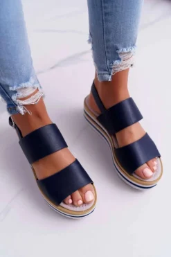 Discount Boto Sandały Damskie Na Platformie Granatowe Aurera