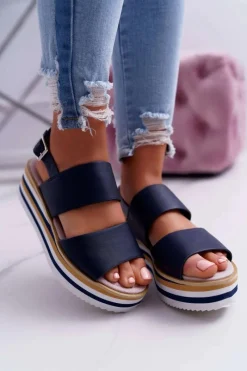 Discount Boto Sandały Damskie Na Platformie Granatowe Aurera