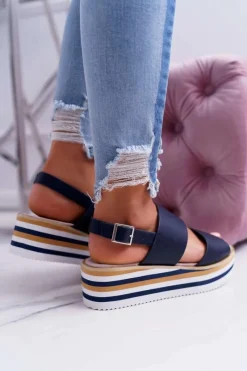 Discount Boto Sandały Damskie Na Platformie Granatowe Aurera