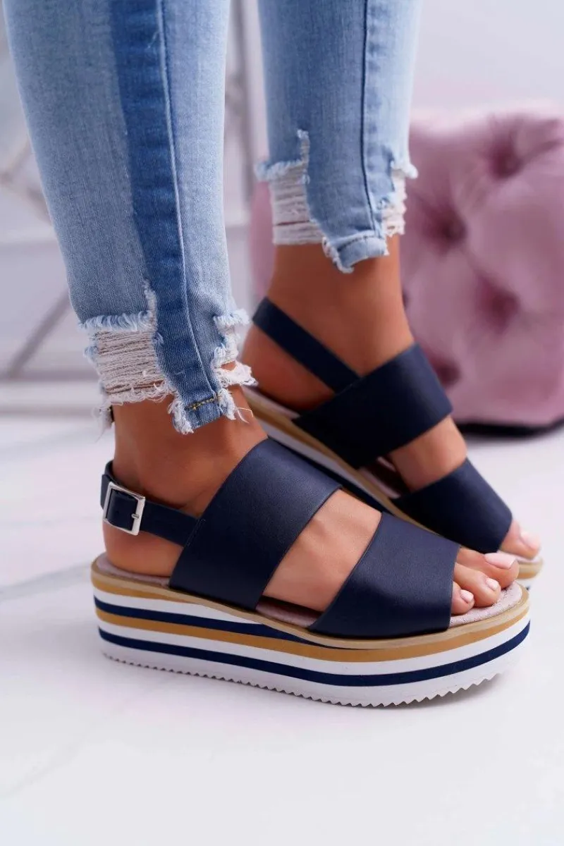 Discount Boto Sandały Damskie Na Platformie Granatowe Aurera