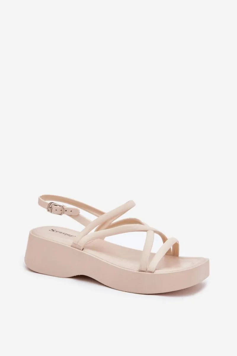 Sandały Płaskie>Boto Sandały Damskie Na Platformie Z Paskami Jasnobeżowe Civara Beżowy