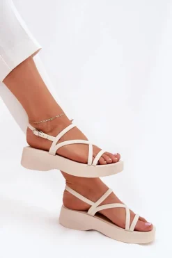 Sandały Płaskie><noscript><img width=