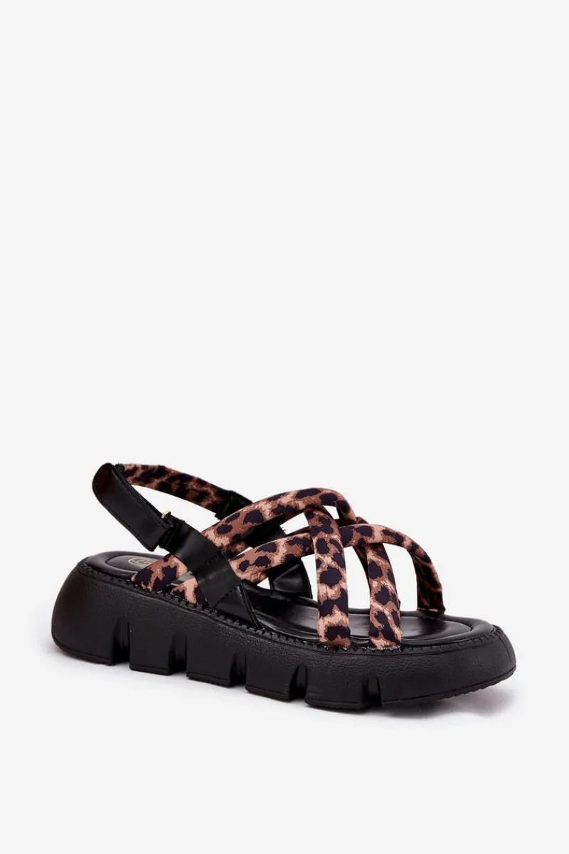 Sandały Płaskie>Boto Sandały Damskie Na Platformie Z Paskami Panterka Filamira Brązowy