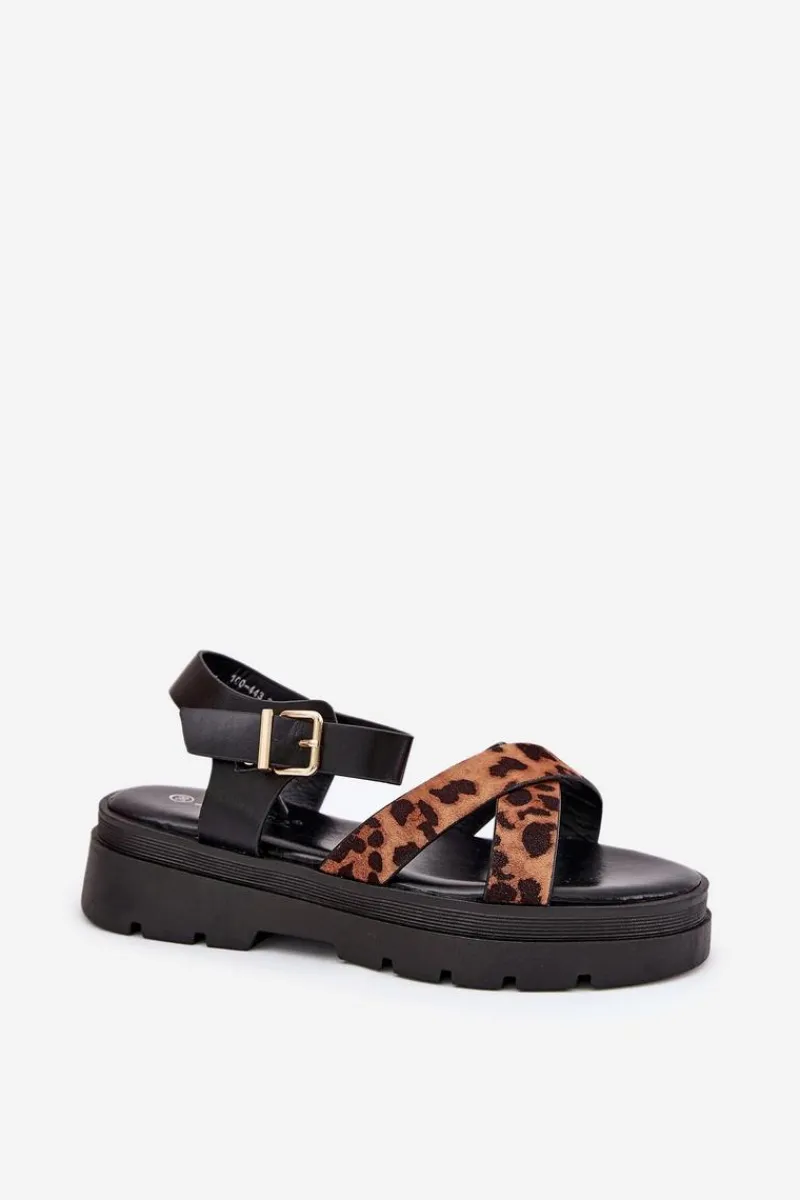 Discount Sandały Damskie Na Platformie W Panterkę Brązowe Gevinniser Damskie Sandały Płaskie