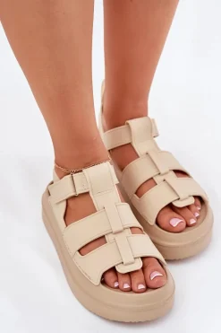 Hot Sandały Damskie Na Platformie Beżowe Nitavelia Damskie Sandały Płaskie