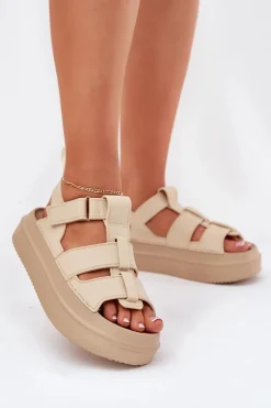 Hot Sandały Damskie Na Platformie Beżowe Nitavelia Damskie Sandały Płaskie