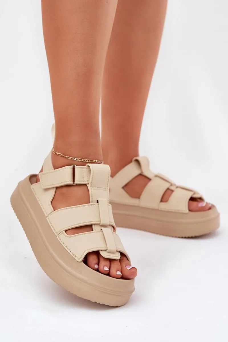 Hot Sandały Damskie Na Platformie Beżowe Nitavelia Damskie Sandały Płaskie