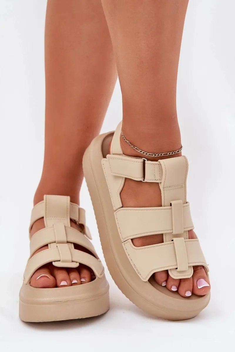 Hot Sandały Damskie Na Platformie Beżowe Nitavelia Damskie Sandały Płaskie