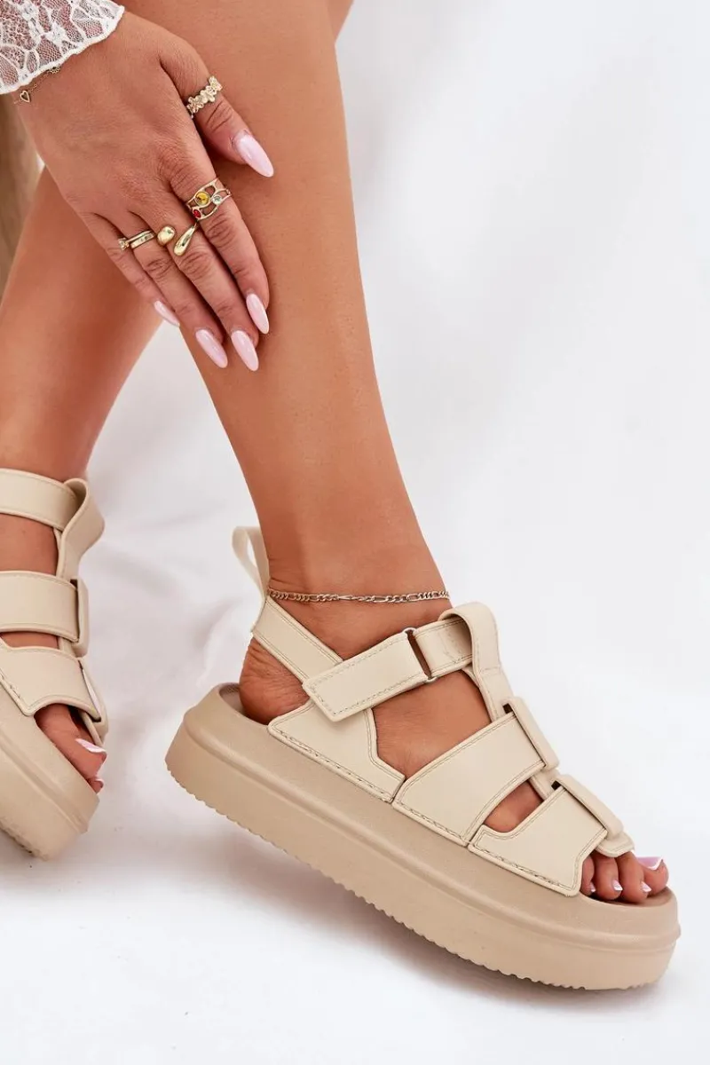 Hot Sandały Damskie Na Platformie Beżowe Nitavelia Damskie Sandały Płaskie