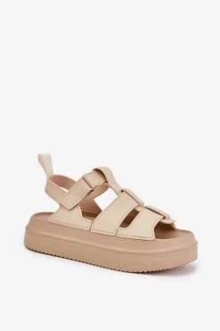 Hot Sandały Damskie Na Platformie Beżowe Nitavelia Damskie Sandały Płaskie