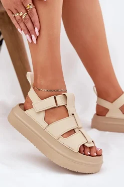 Hot Sandały Damskie Na Platformie Beżowe Nitavelia Damskie Sandały Płaskie