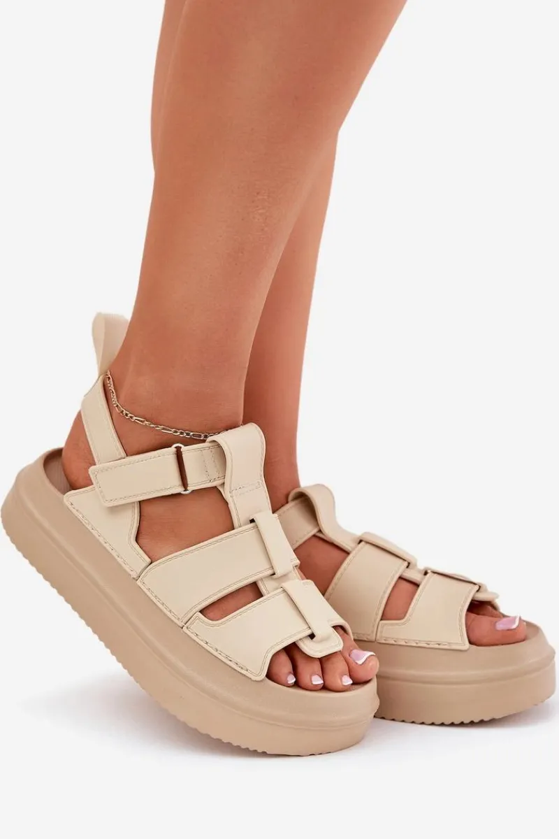 Hot Sandały Damskie Na Platformie Beżowe Nitavelia Damskie Sandały Płaskie