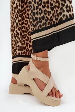 Sandały Na Koturnie|Sandały Płaskie>Boto Sandały Damskie Na Platformie I Koturnie Eko Skórzane Beżowe Tenzorus Beżowy