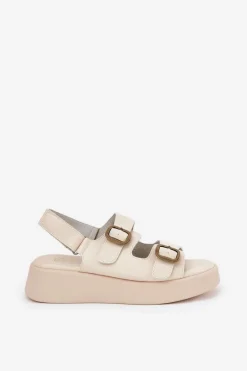 Sandały Damskie Na Platformie I Koturnie Z Klamrami Beżowe Genorre Damskie Sandały Na Koturnie|Sandały Płaskie