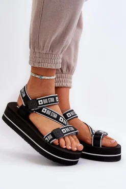 Sandały Big Star|Sandały Płaskie>Big Star Shoes Sandały Damskie Na Platformie Big Star NN274A525 Czarne Czarny