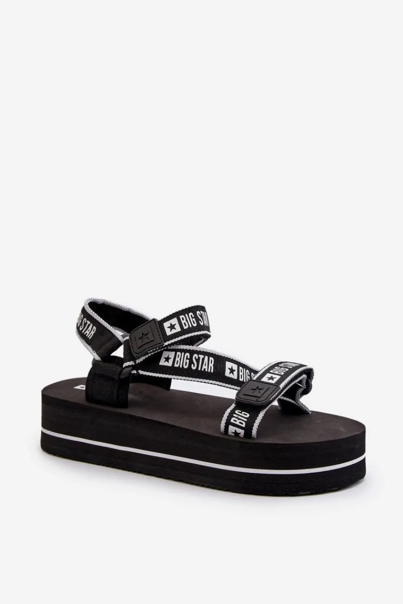 Sandały Big Star|Sandały Płaskie>Big Star Shoes Sandały Damskie Na Platformie Big Star NN274A525 Czarne Czarny