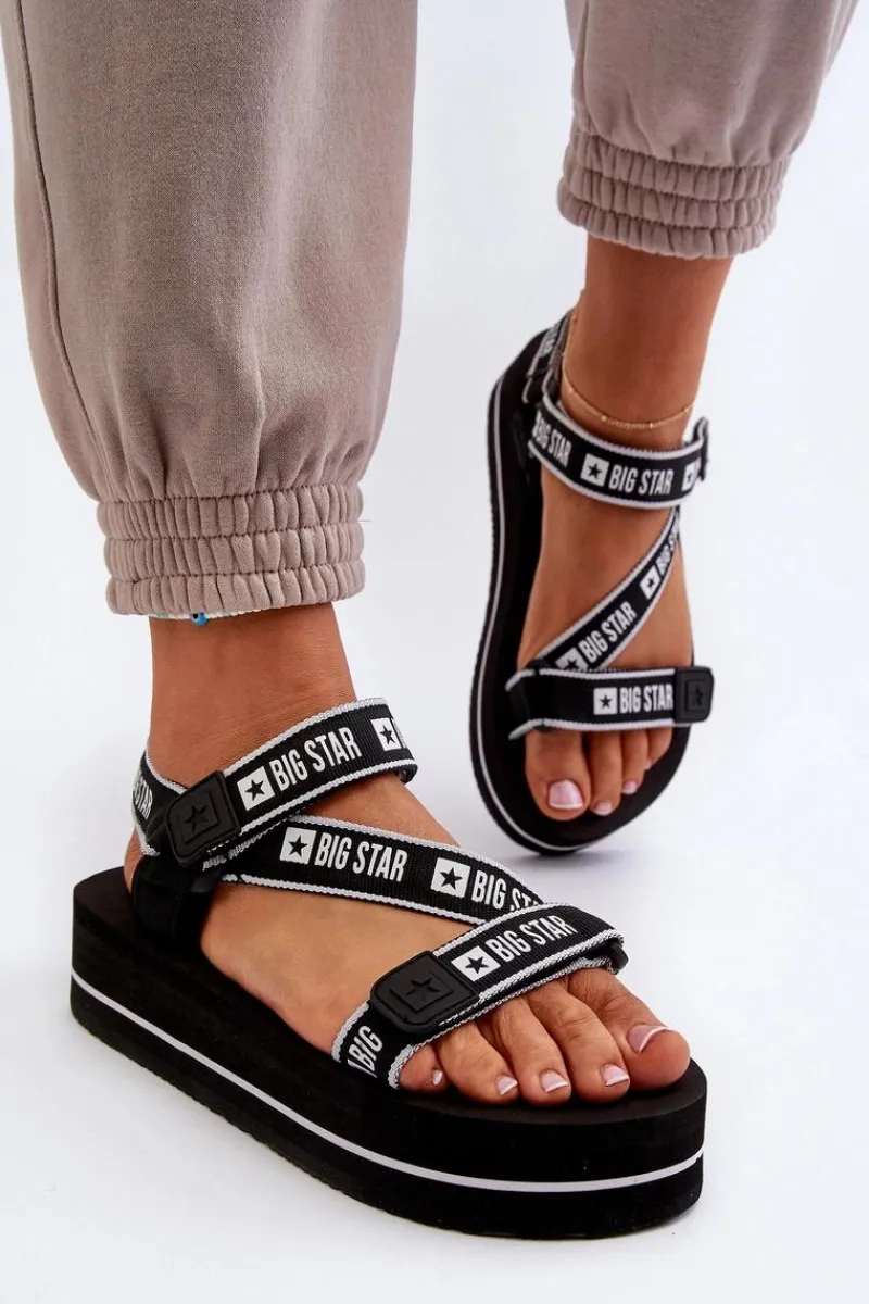 Sandały Big Star|Sandały Płaskie>Big Star Shoes Sandały Damskie Na Platformie Big Star NN274A525 Czarne Czarny