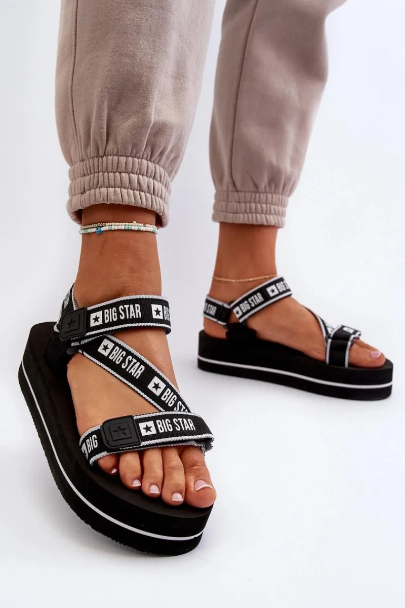Sandały Big Star|Sandały Płaskie>Big Star Shoes Sandały Damskie Na Platformie Big Star NN274A525 Czarne Czarny