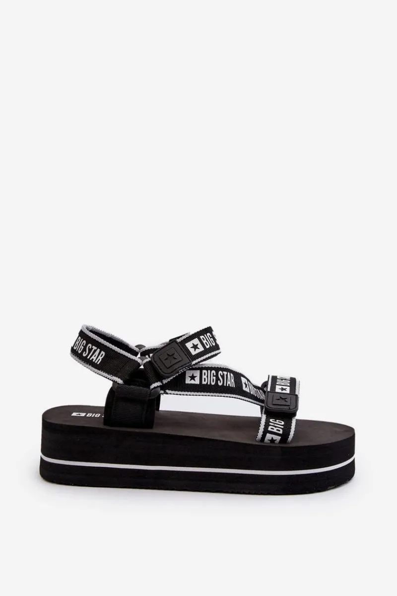 Sandały Big Star|Sandały Płaskie>Big Star Shoes Sandały Damskie Na Platformie Big Star NN274A525 Czarne Czarny