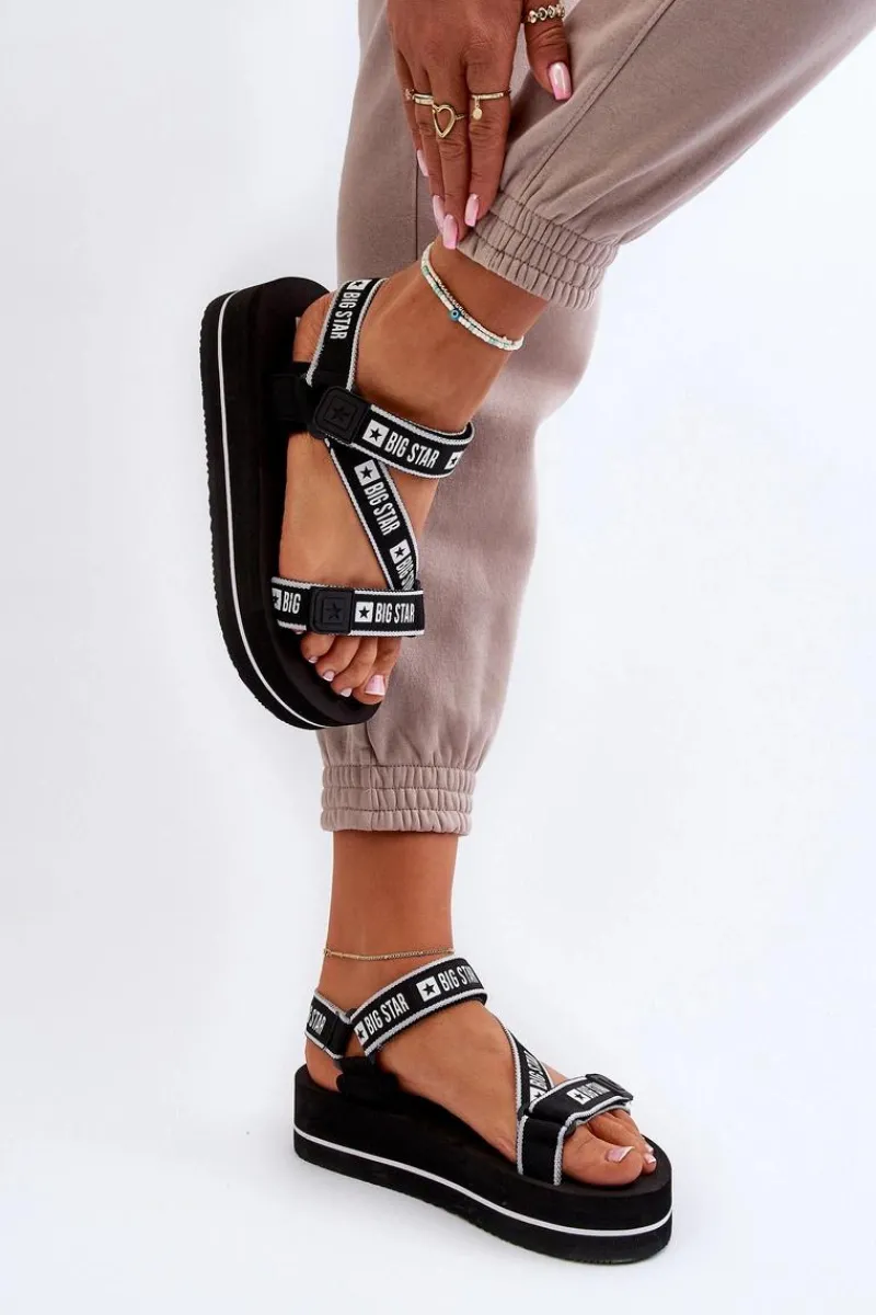 Sandały Big Star|Sandały Płaskie>Big Star Shoes Sandały Damskie Na Platformie Big Star NN274A525 Czarne Czarny