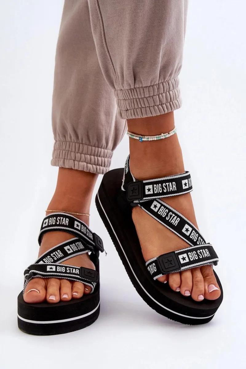Sandały Big Star|Sandały Płaskie>Big Star Shoes Sandały Damskie Na Platformie Big Star NN274A525 Czarne Czarny