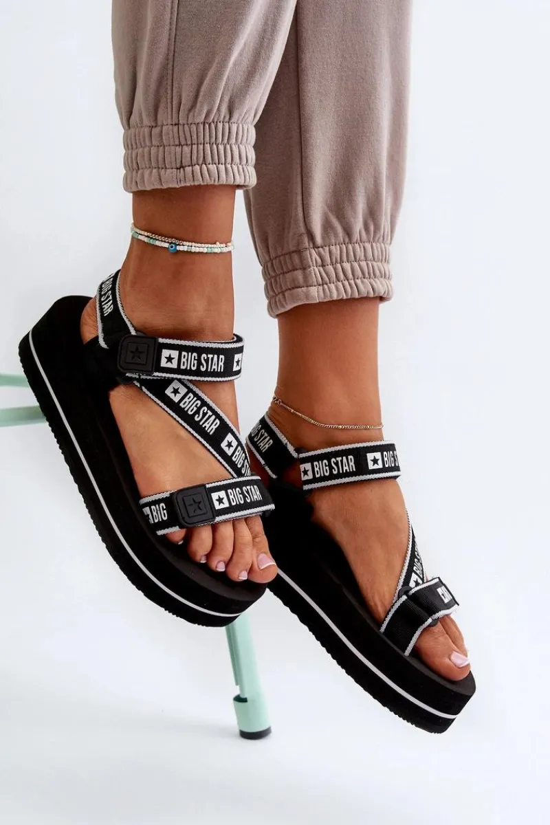Sandały Big Star|Sandały Płaskie>Big Star Shoes Sandały Damskie Na Platformie Big Star NN274A525 Czarne Czarny