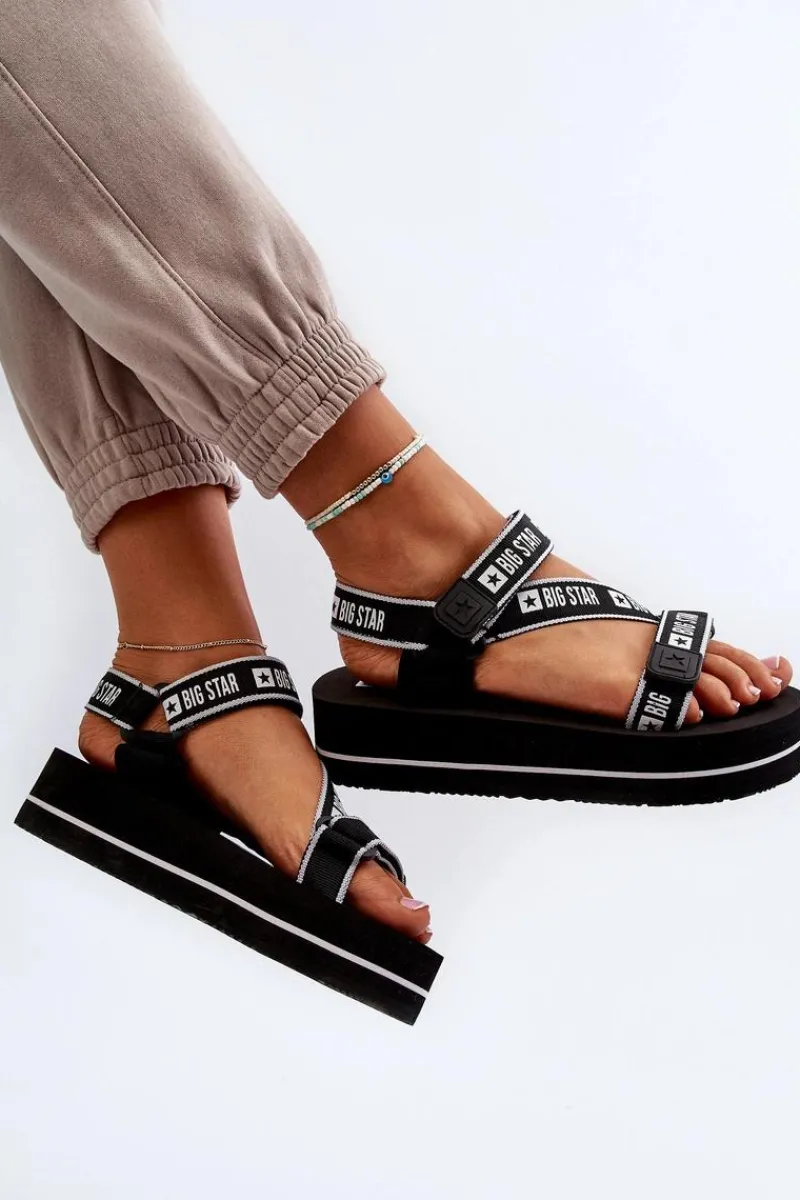 Sandały Big Star|Sandały Płaskie>Big Star Shoes Sandały Damskie Na Platformie Big Star NN274A525 Czarne Czarny