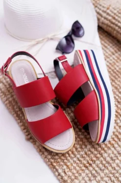 Sandały Płaskie></noscript>Boto Sandały Damskie Na Platformie Czerwone Aurera