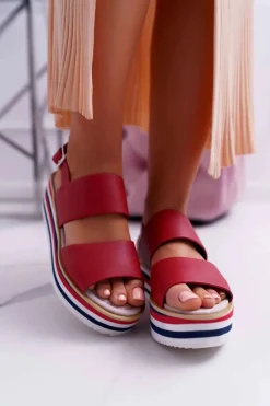 Sandały Płaskie></noscript>Boto Sandały Damskie Na Platformie Czerwone Aurera