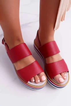 Sandały Płaskie></noscript>Boto Sandały Damskie Na Platformie Czerwone Aurera