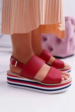 Sandały Płaskie></noscript>Boto Sandały Damskie Na Platformie Czerwone Aurera