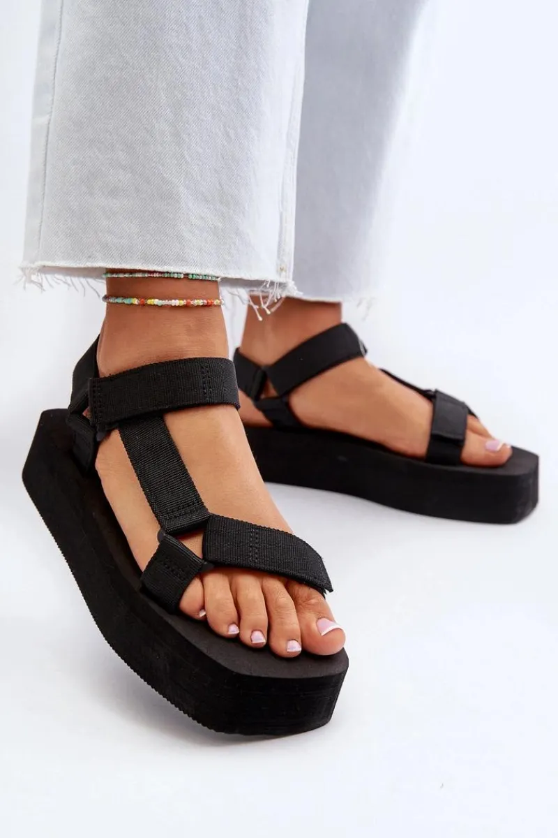 Hot Sandały Damskie Na Platformie Czarne Edireda Damskie Sandały Płaskie