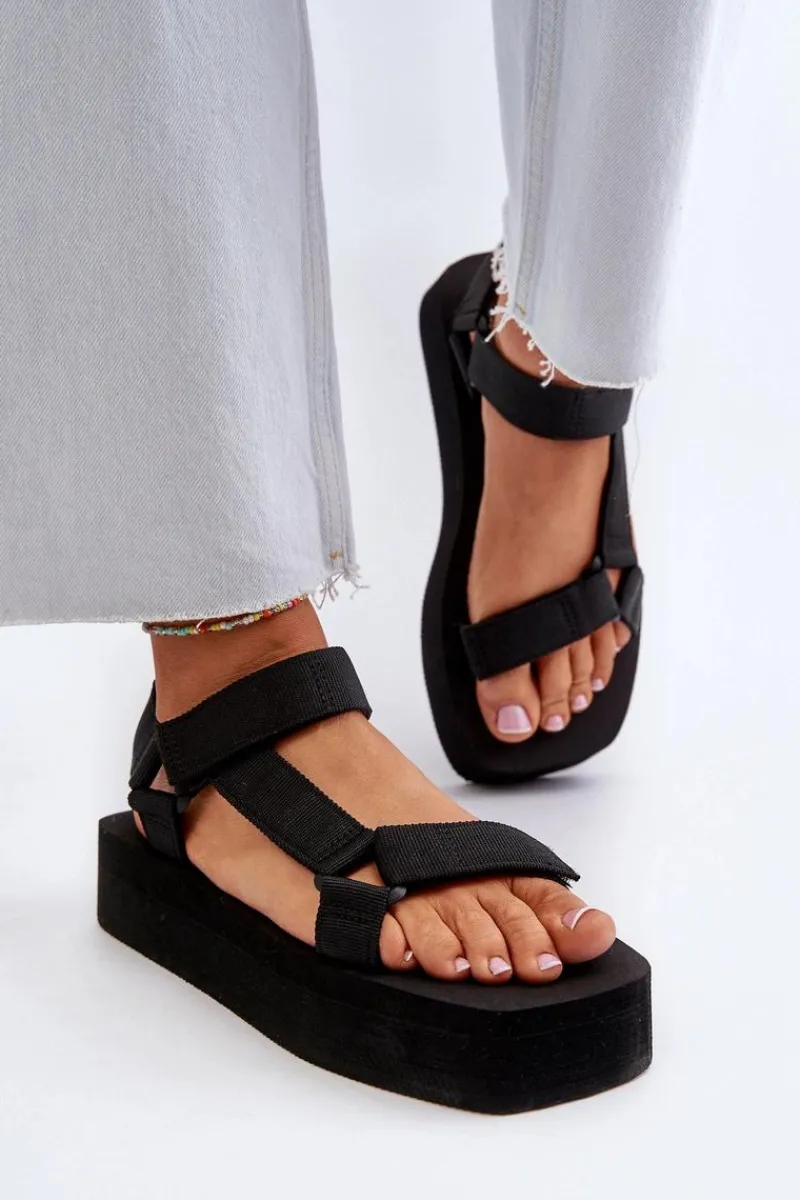 Hot Sandały Damskie Na Platformie Czarne Edireda Damskie Sandały Płaskie